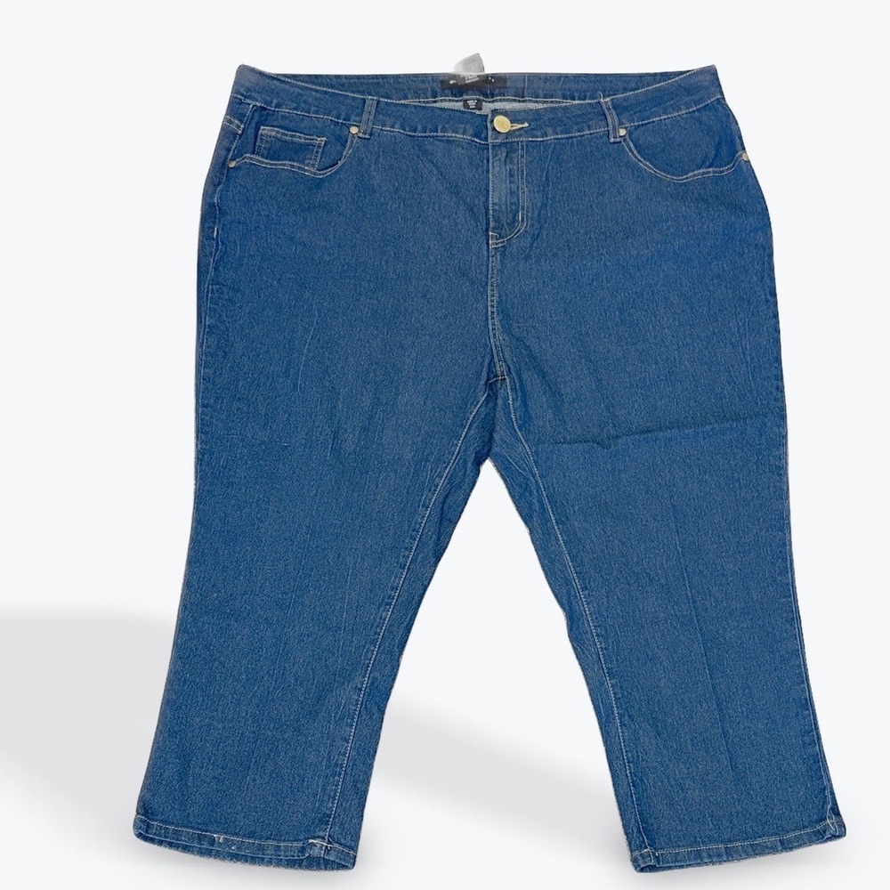 Blue Identity Womens 20W Medium Wash Cropped Denim Jeans Bootcut Stretch